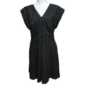 Rabbit Rabbit Rabbit Rouched Cap Sleeve Dress Sz 14 Black Polka Dot Retro Career